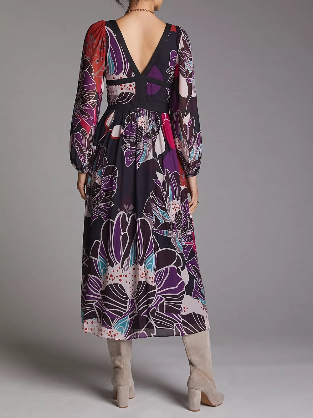 Anthropologie Let Me Be Mixed Media Floral Midi Dress Artsy Romantic Whimsigoth - Picture 3 of 7